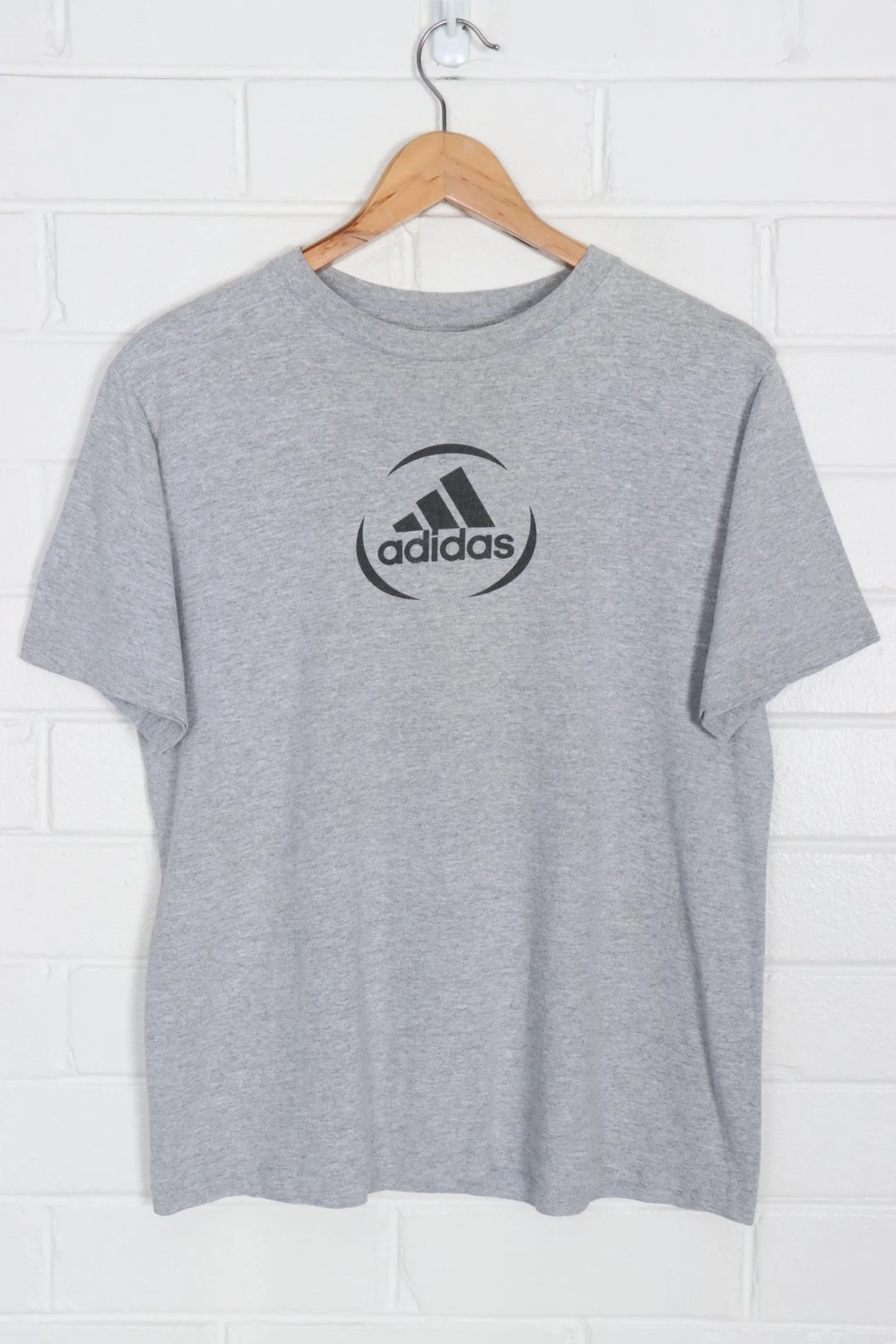 ADIDAS Grey & Black Logo USA Made T-Shirt (S-M)