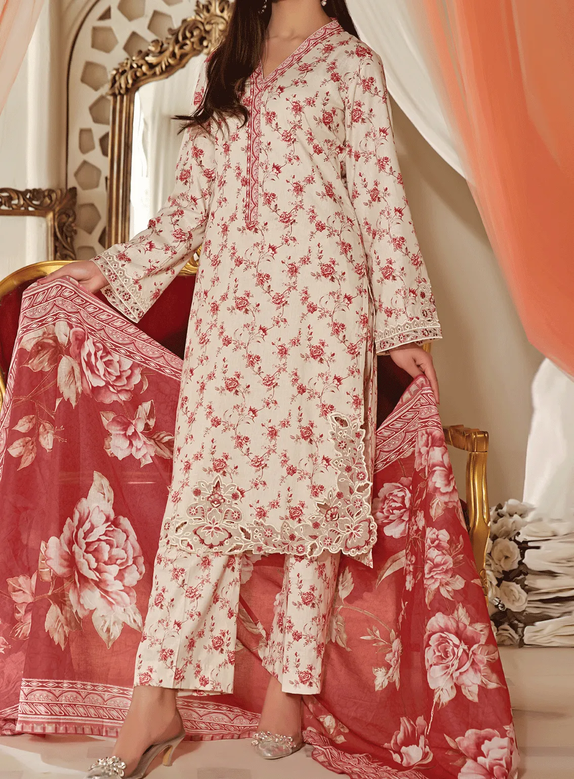 Aiza & Momina By VS Textile Embroidered Cotton Unstitched 3 Piece Suit - VS23AMM 11