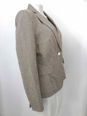 AKRIS PUNTO Cream Tan Cotton Blend Pinstripe Blazer Women Size 8  (M) Jacket