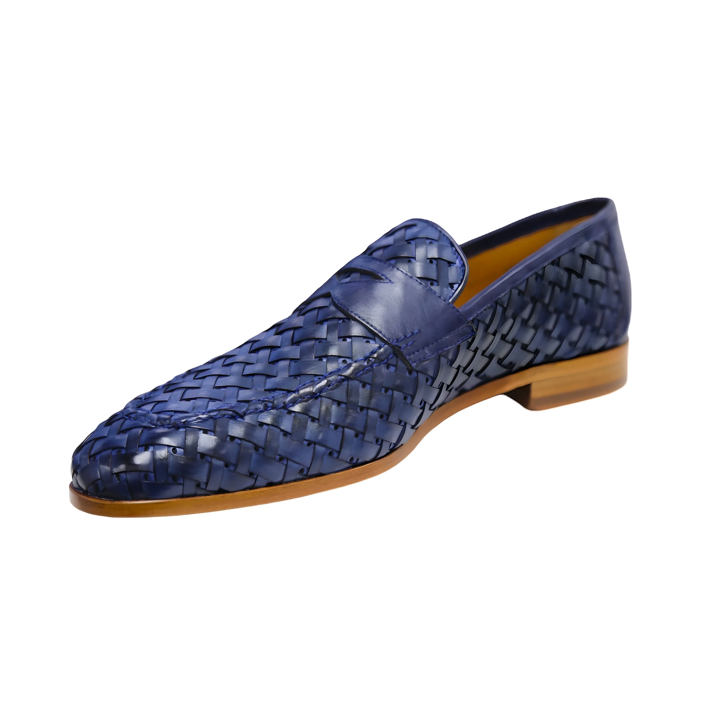 Ambrogio by Mezlan Solomeo 21101 Men's Shoes Navy Woven Leather Penny Slip-On Loafers (AMZ1012)