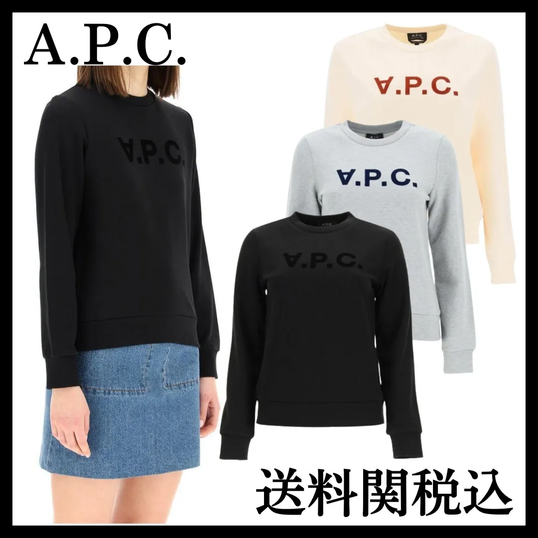 A.P.C.  |Crew Neck Long Sleeves Plain Cotton Logo