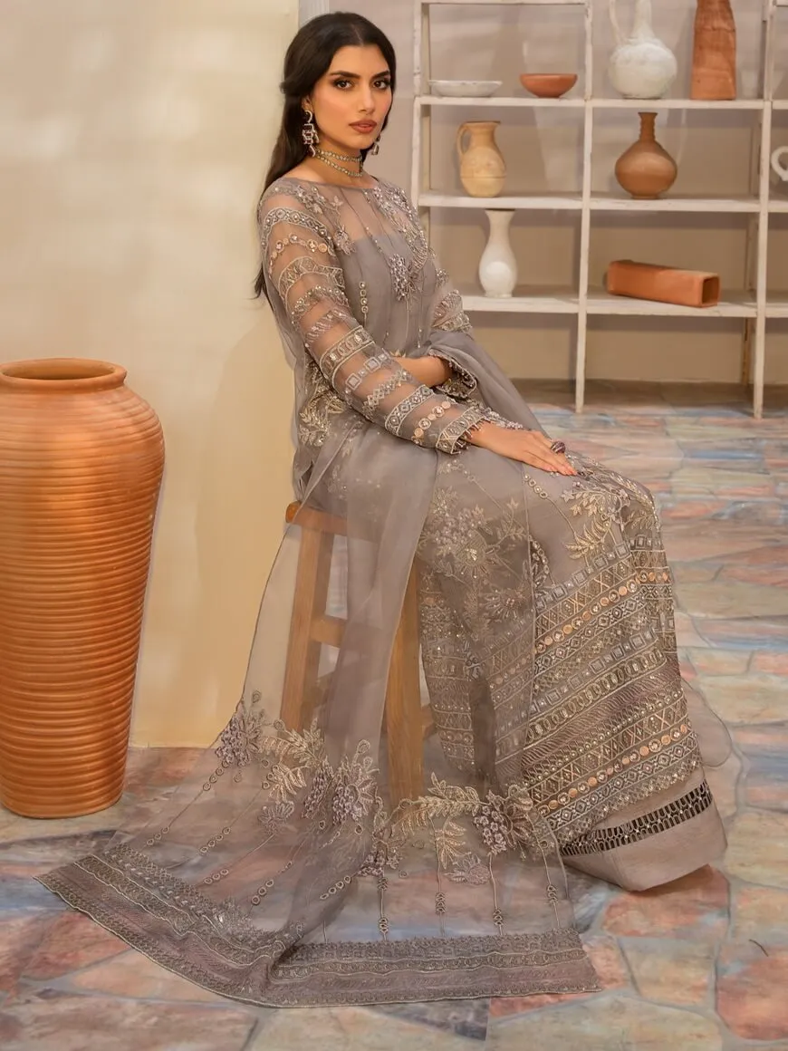 AZZAL by Ayesha & Usman Unstitched Embroidered Organza 3Pc Suit D-04 MIRA