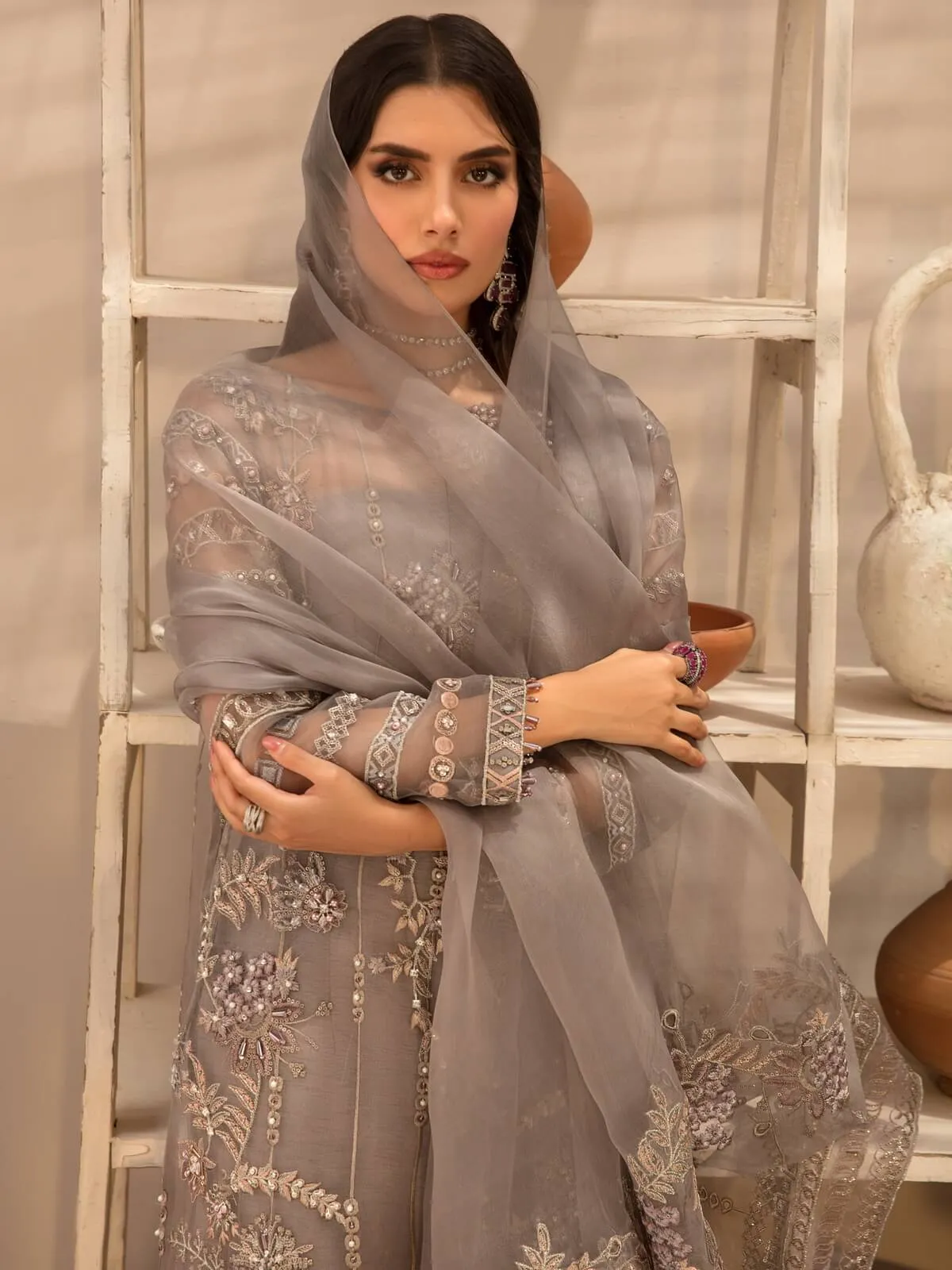 AZZAL by Ayesha & Usman Unstitched Embroidered Organza 3Pc Suit D-04 MIRA