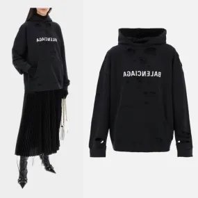 BALENCIAGA  |Long Sleeves Cotton Oversized Logo Hoodies & Sweatshirts