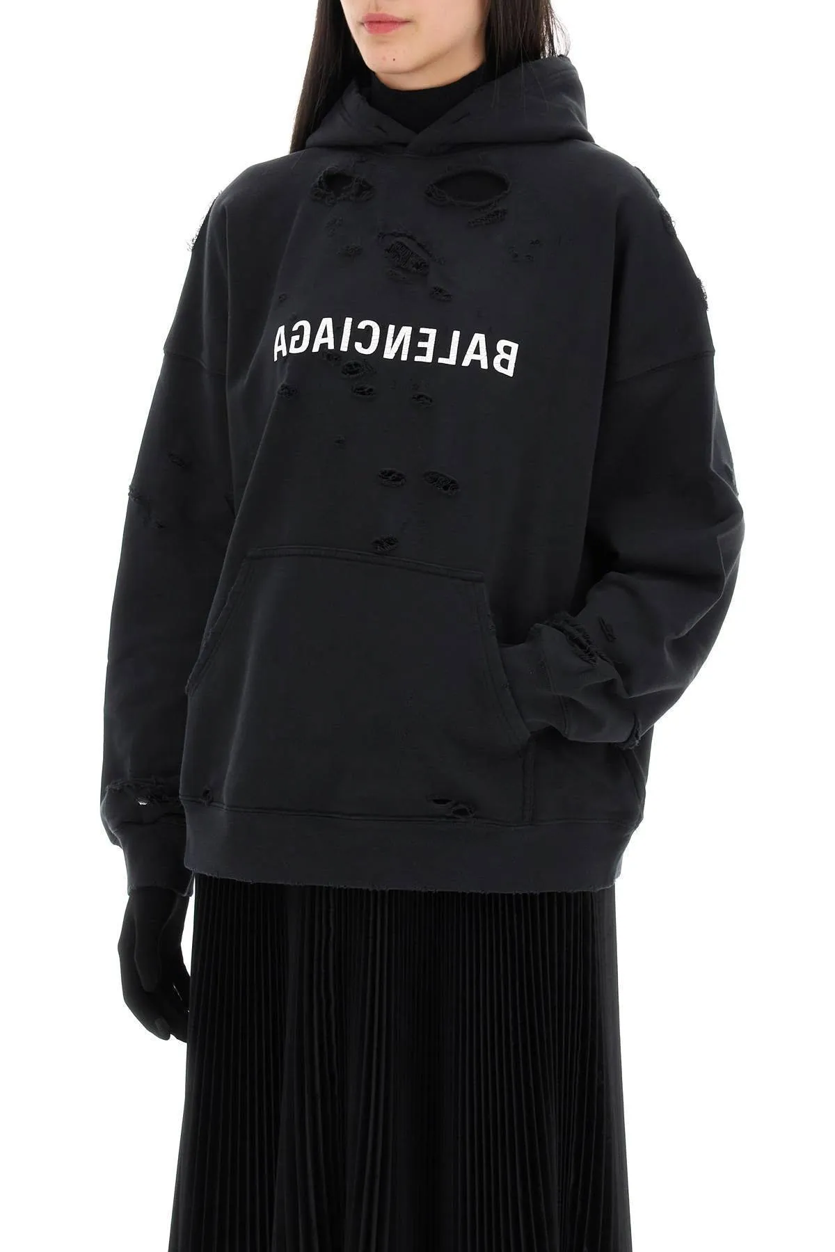 BALENCIAGA  |Long Sleeves Cotton Oversized Logo Hoodies & Sweatshirts