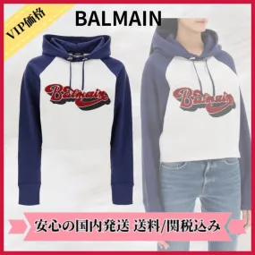 BALMAIN  |Long Sleeves Cotton Logo Hoodies & Sweatshirts