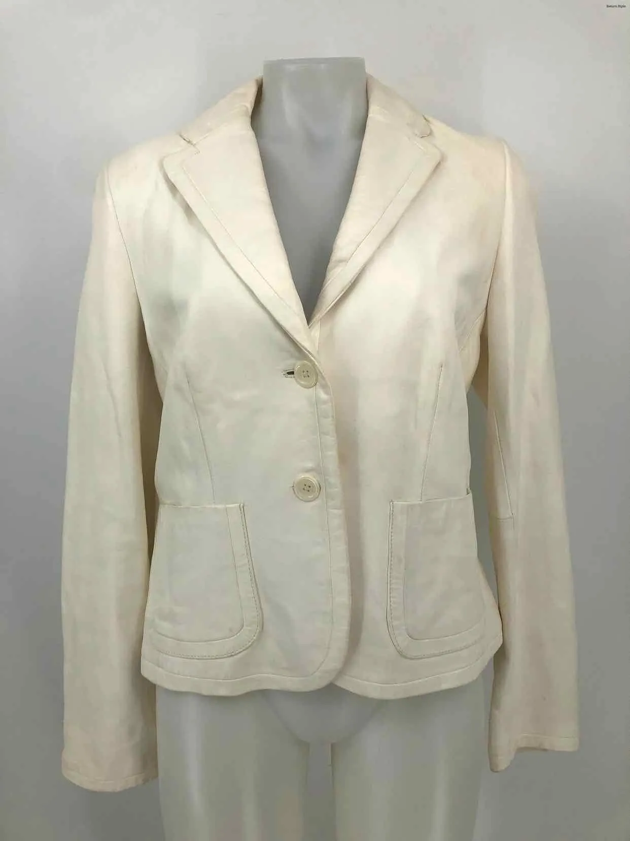 BANANA REPUBLIC Beige Leather Blazer Women Size LARGE  (L) Jacket