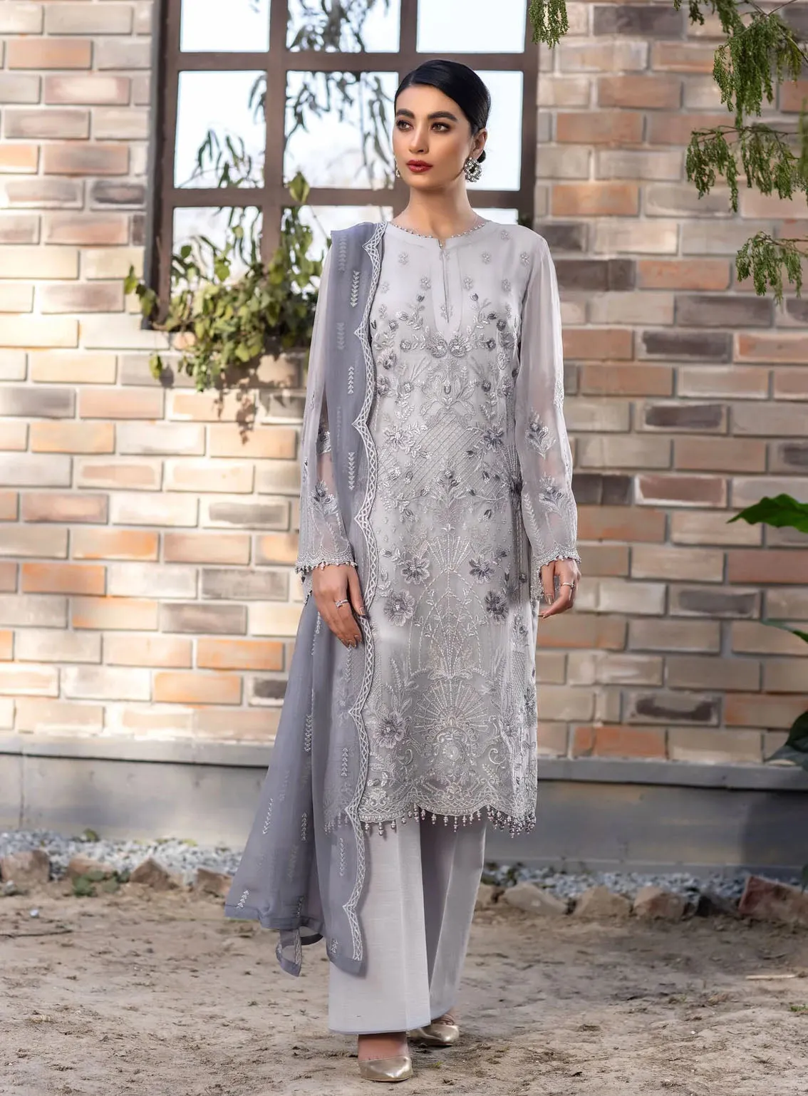 Best Of Flossie Luxury Embroidered Chiffon 3 Piece Unstitched Suit FS24KK D-1106