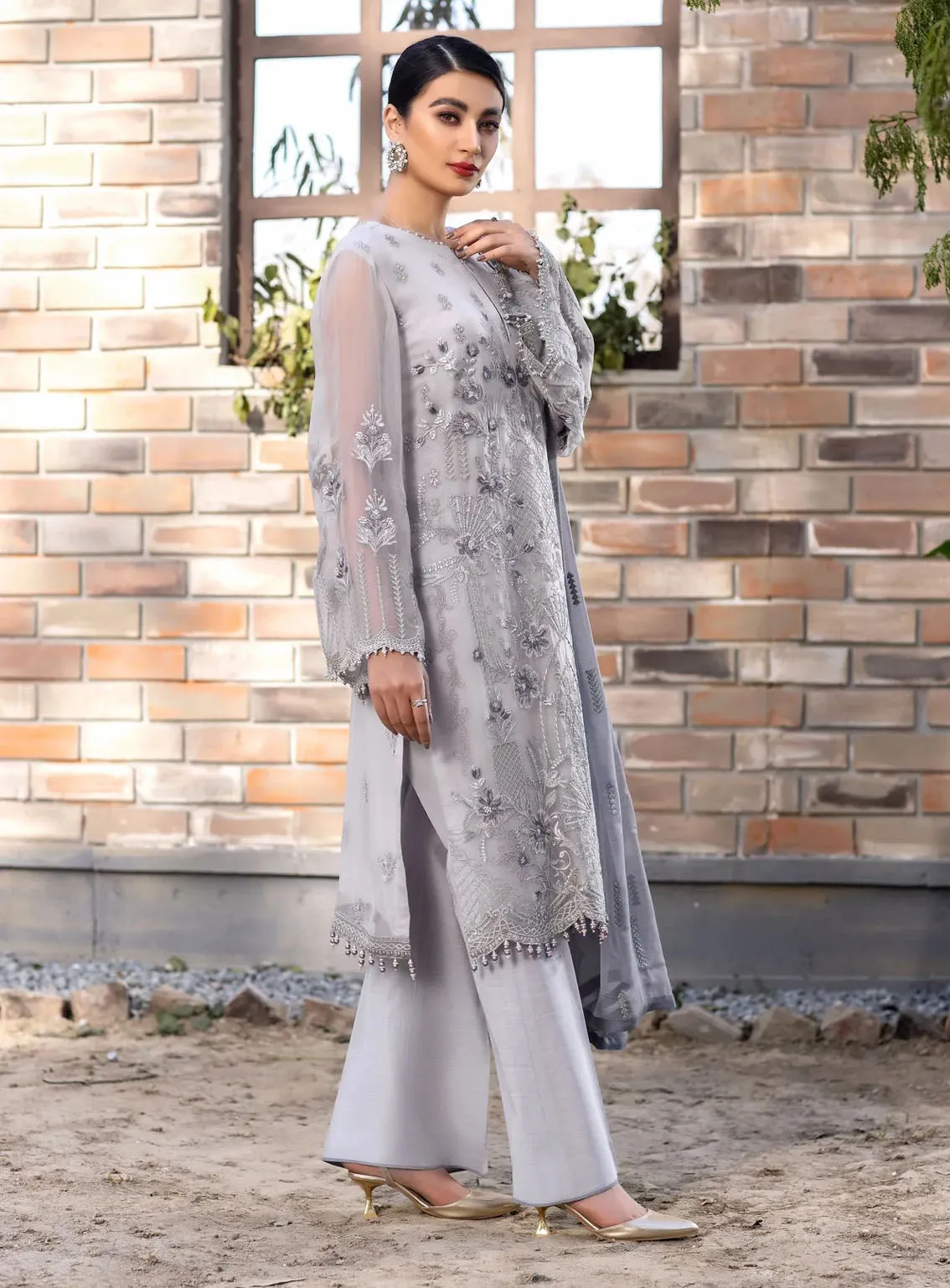 Best Of Flossie Luxury Embroidered Chiffon 3 Piece Unstitched Suit FS24KK D-1106