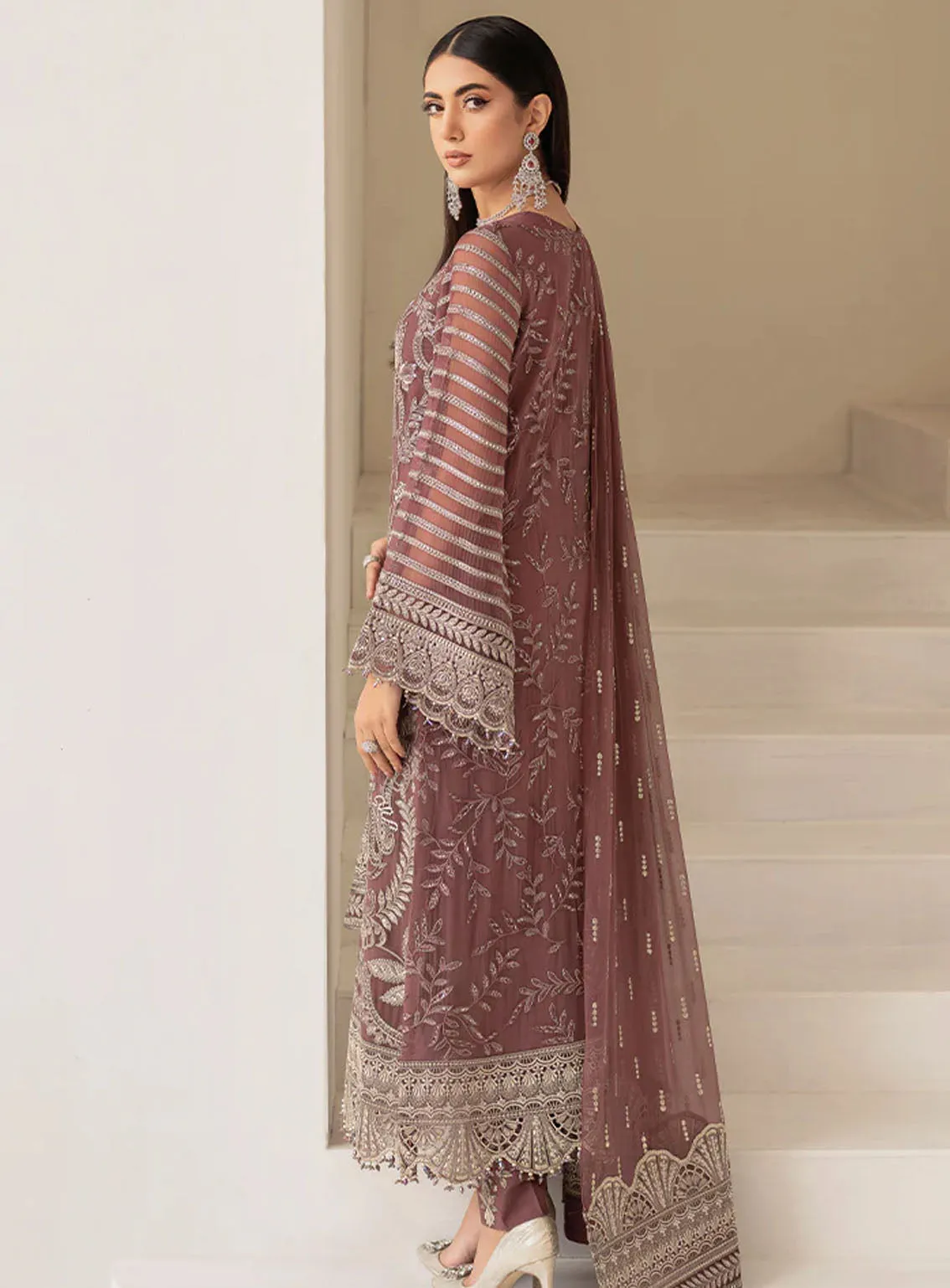 Best Of Flossie Luxury Embroidered Chiffon 3 Piece Unstitched Suit FS24LC D-603