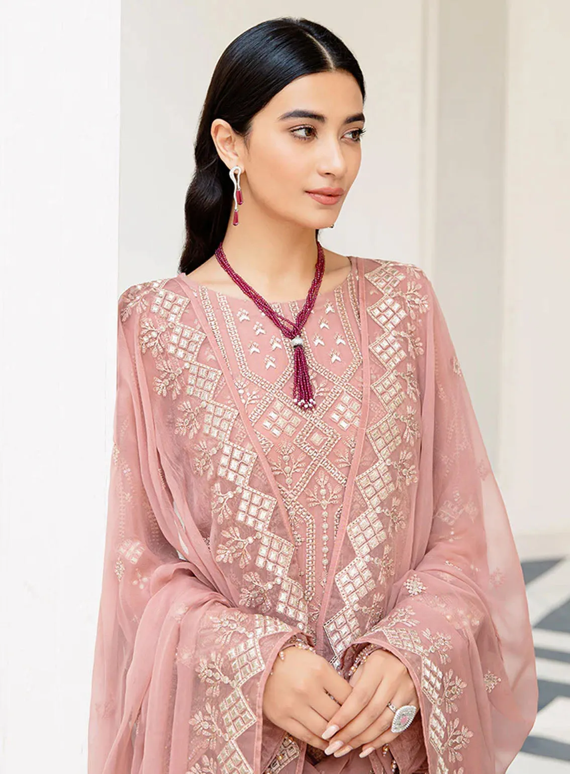 Best Of Flossie Luxury Embroidered Chiffon 3 Piece Unstitched Suit FS24SLC D-1101