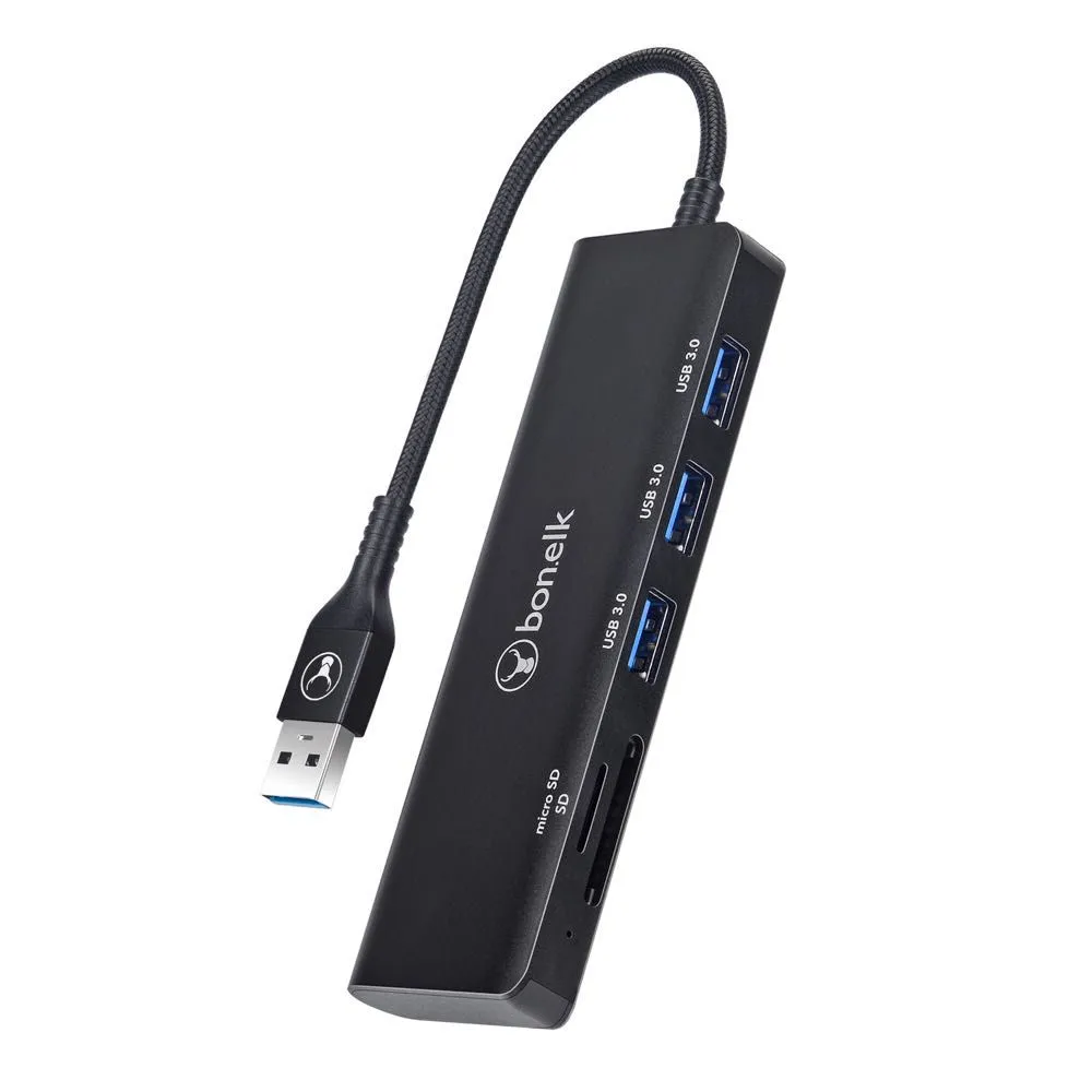 Bonelk Long-Life USB-A to 3 Port USB 3.0 + SD/Micro SD Reader