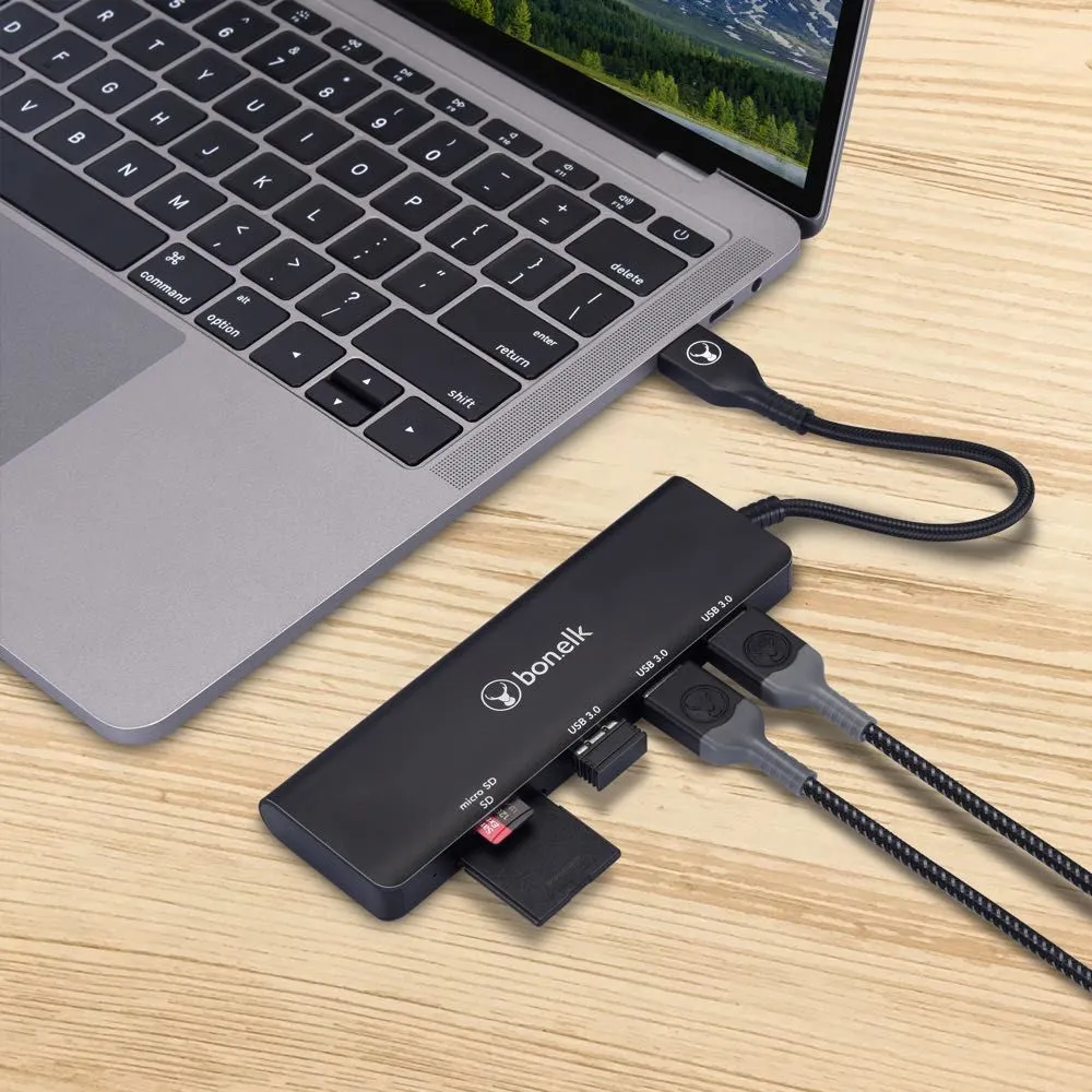 Bonelk Long-Life USB-A to 3 Port USB 3.0 + SD/Micro SD Reader