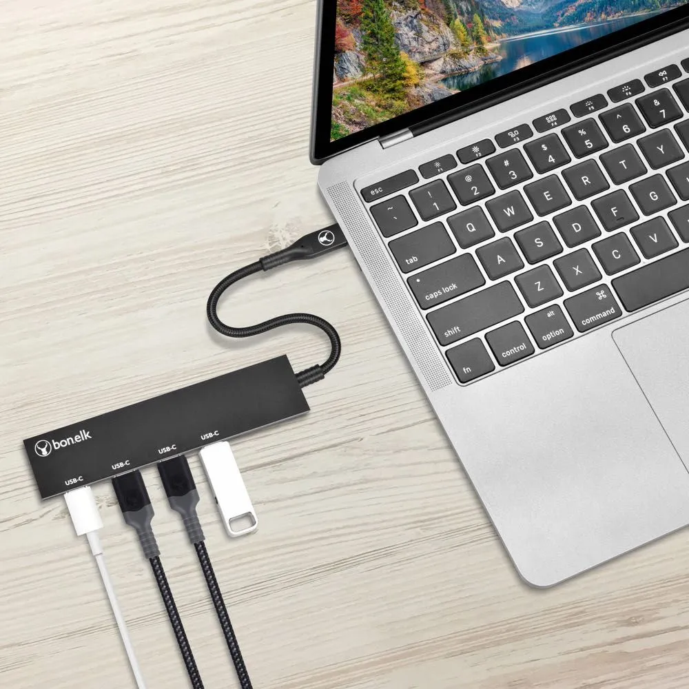 Bonelk Long-Life USB-C to 4 Port USB-C 3.0 Slim Hub (Black)