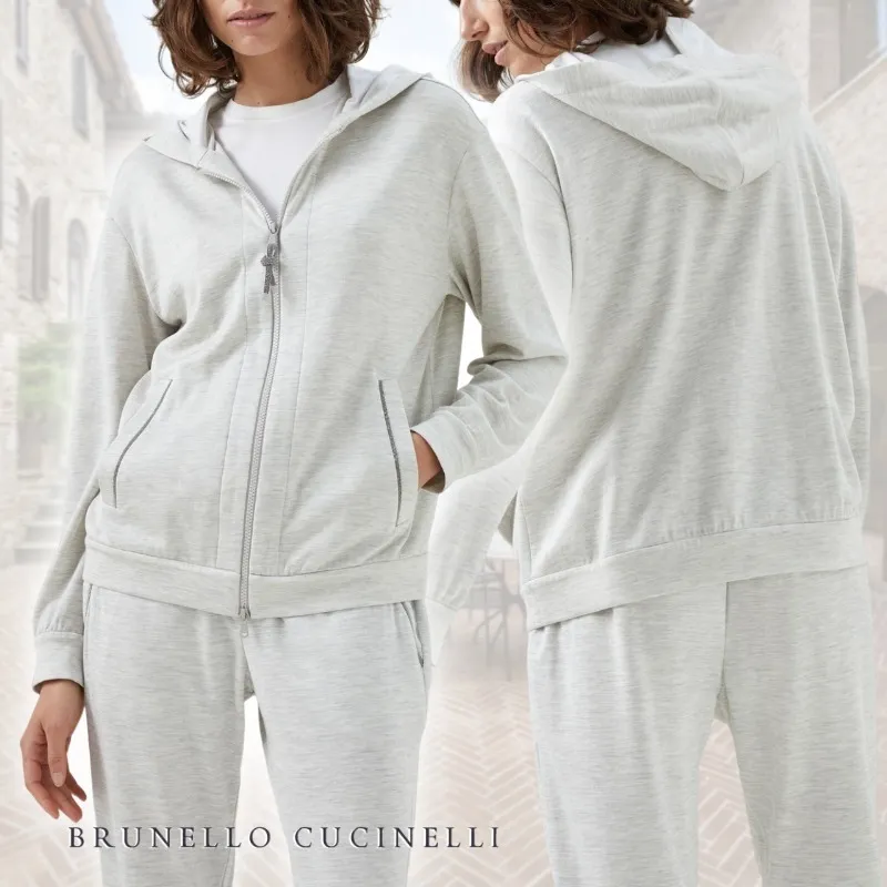 BRUNELLO CUCINELLI  |Sweat Long Sleeves Plain Cotton Logo Hoodies & Sweatshirts