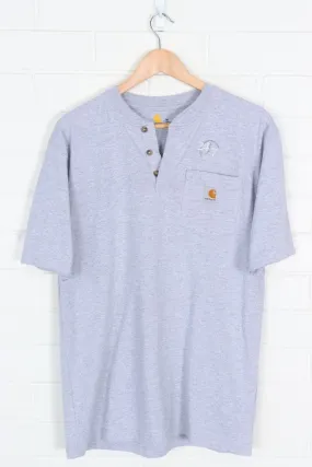 CARHARTT Grey Marle Embroidered 1/4 Button Pocket Tee (M-L)