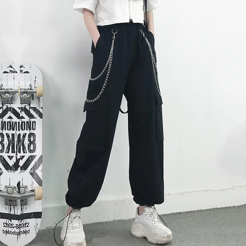 Casual Harem Pants for Punk Style - Featuring Convenient Pockets for a Functional and Fashionable Look