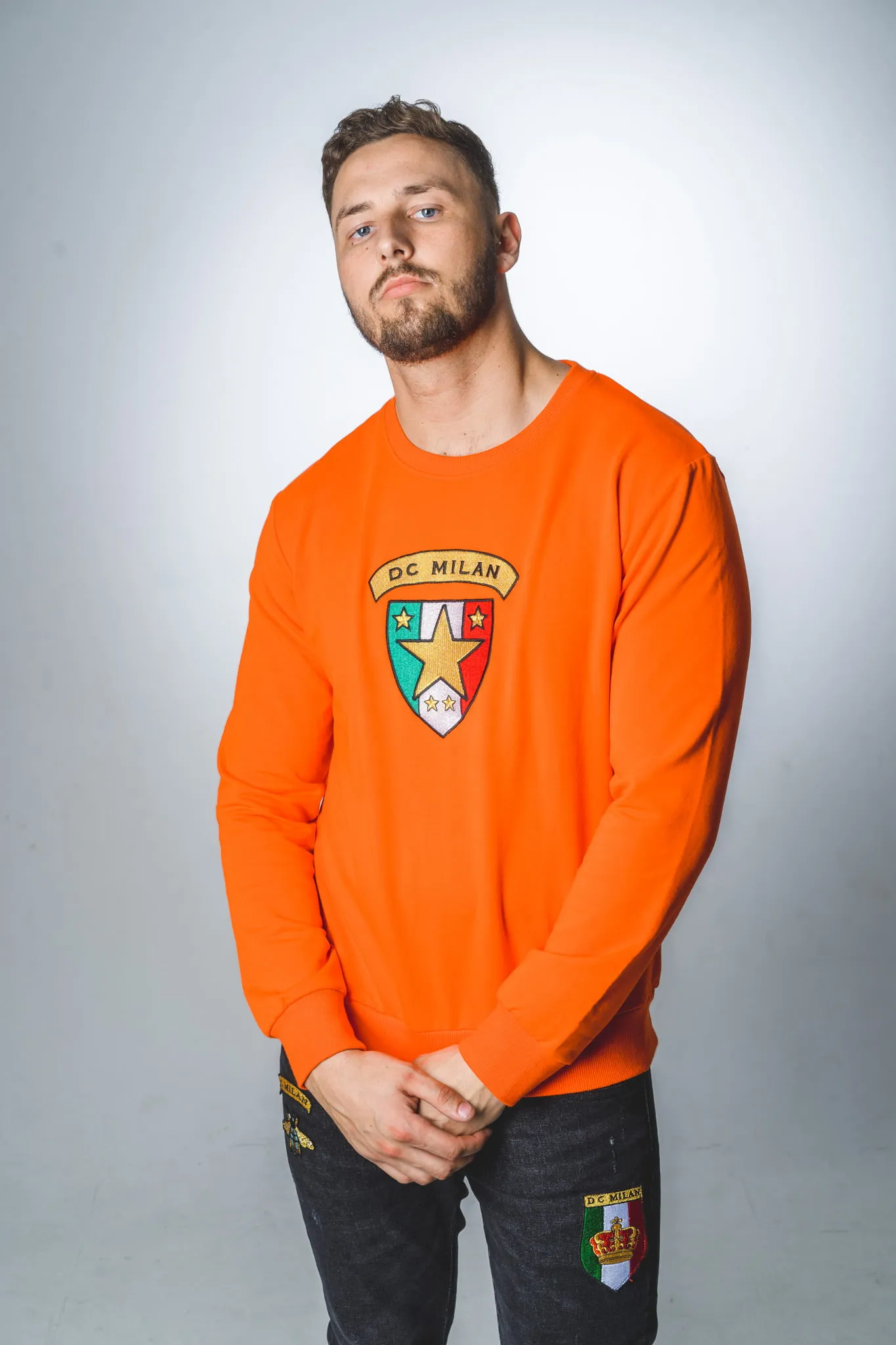 Cotton Sweatshirt with Embroidery – Orange