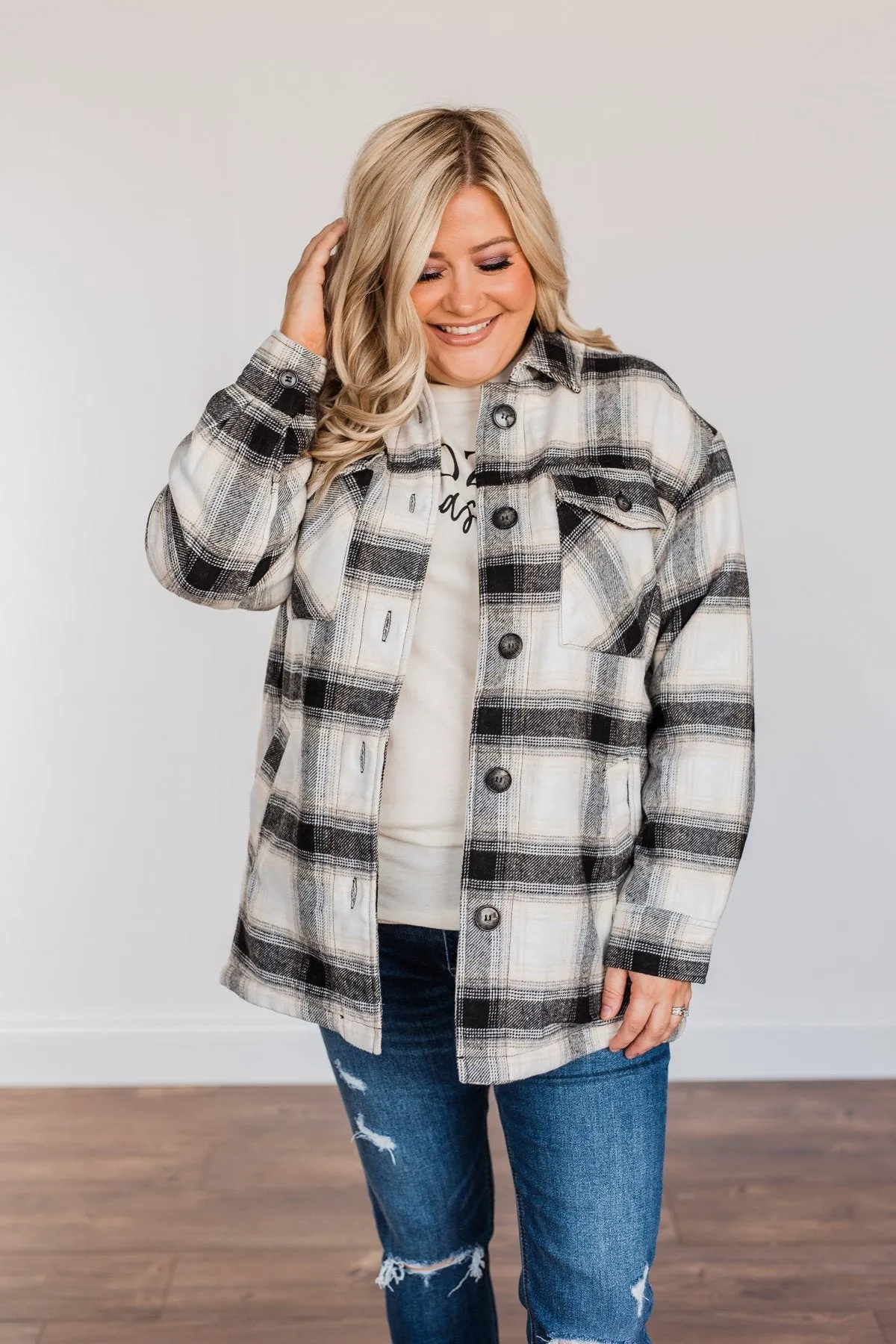 Cover Me Up Sherpa Lined Jacket- Black & Ivory