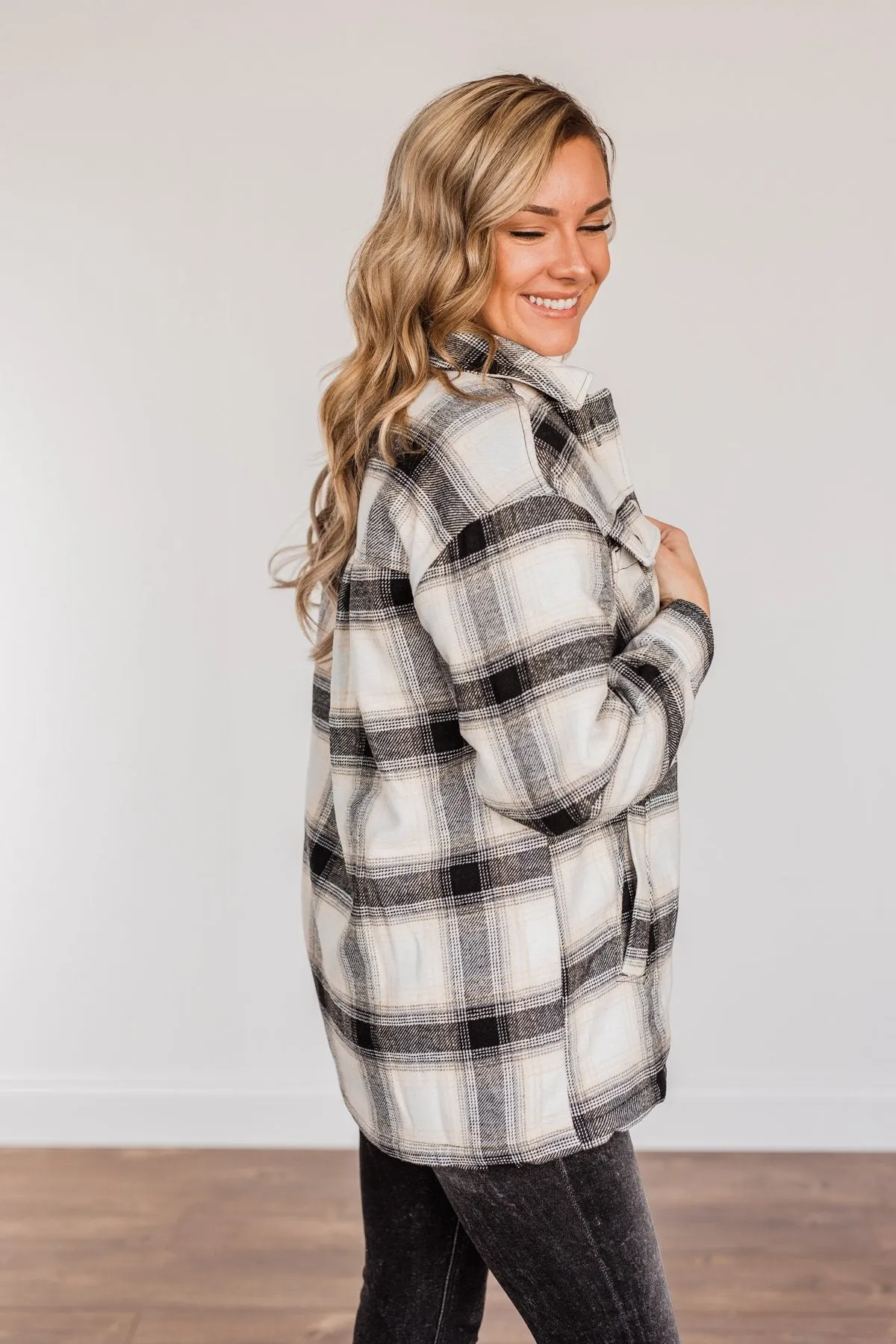 Cover Me Up Sherpa Lined Jacket- Black & Ivory