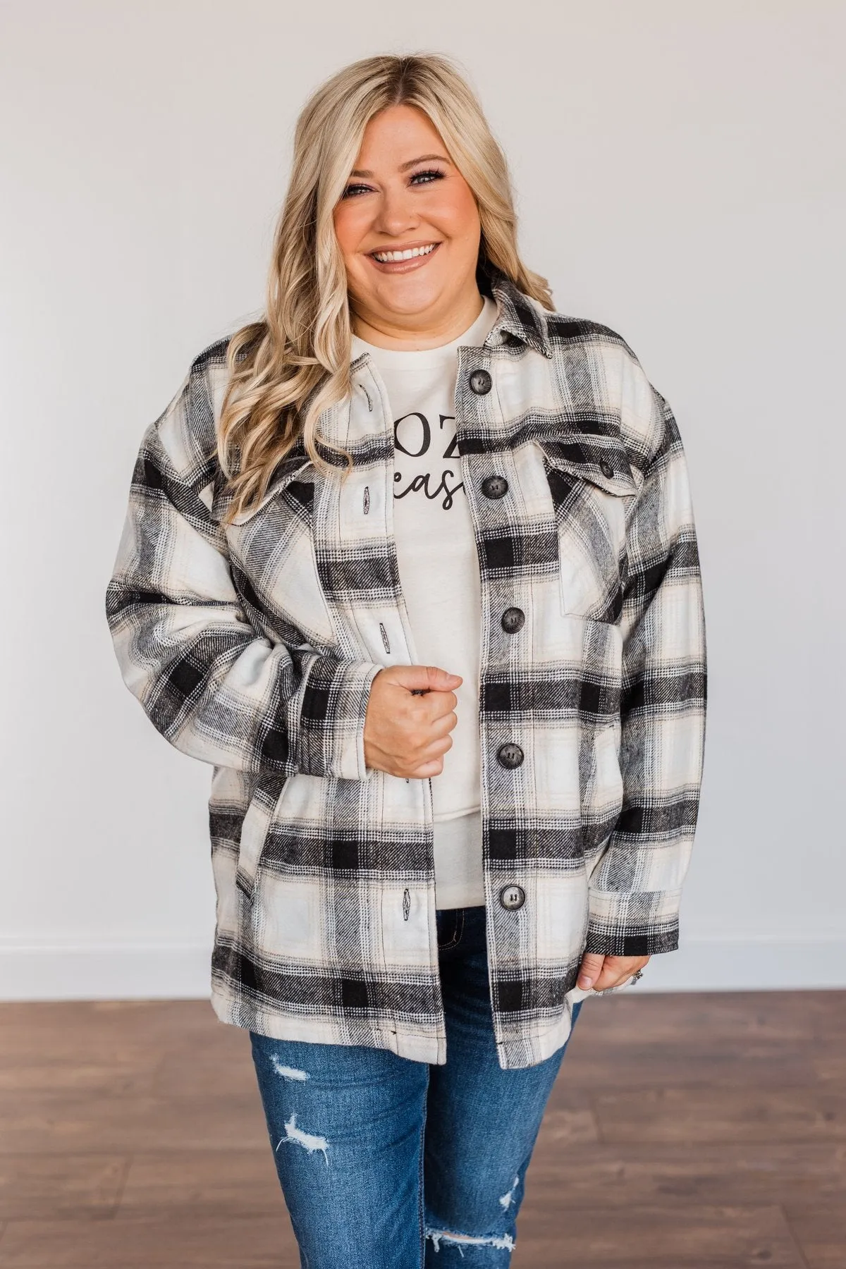 Cover Me Up Sherpa Lined Jacket- Black & Ivory