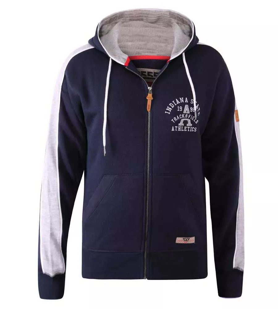 D555 Big Mens Navy Full Zip Hoodie With Chest Embroidery (EATON)