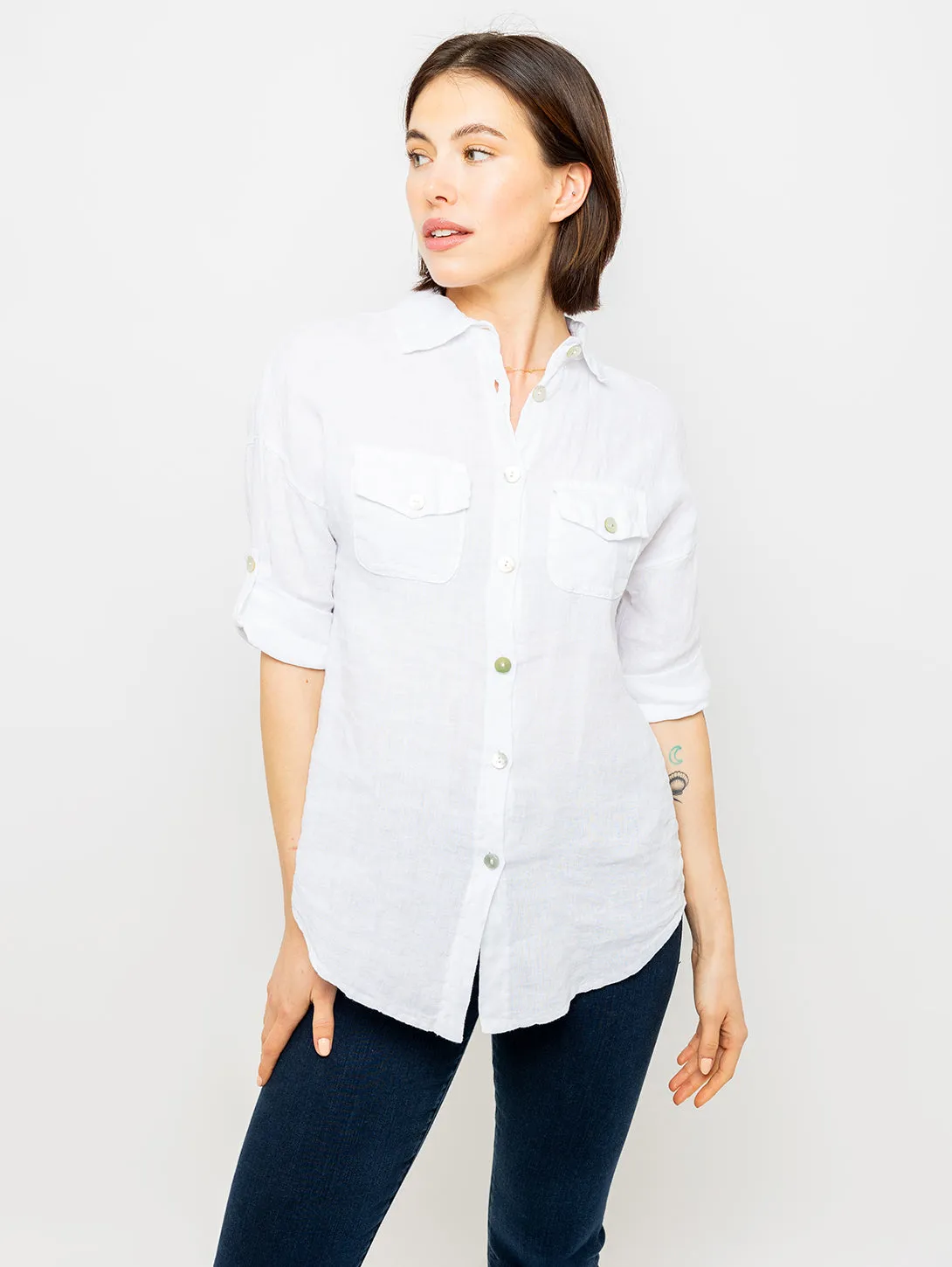 Double Pocket Linen Shirt - White