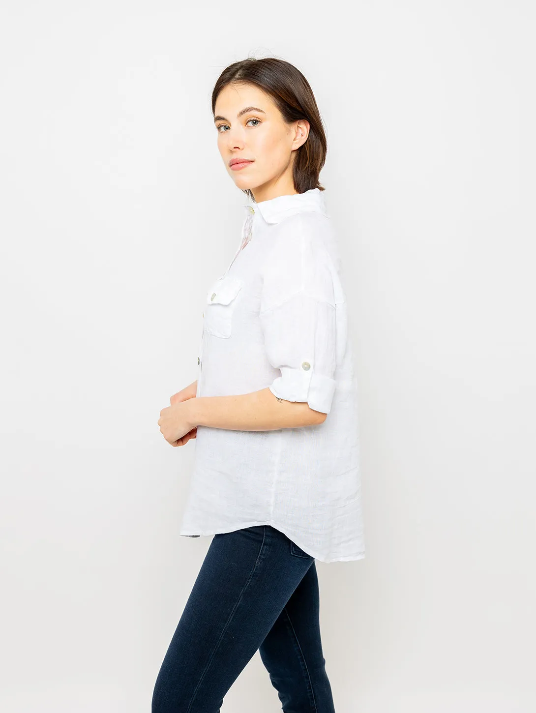 Double Pocket Linen Shirt - White