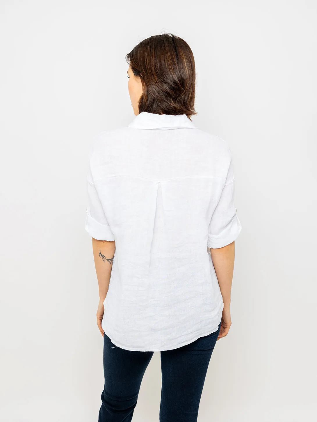 Double Pocket Linen Shirt - White