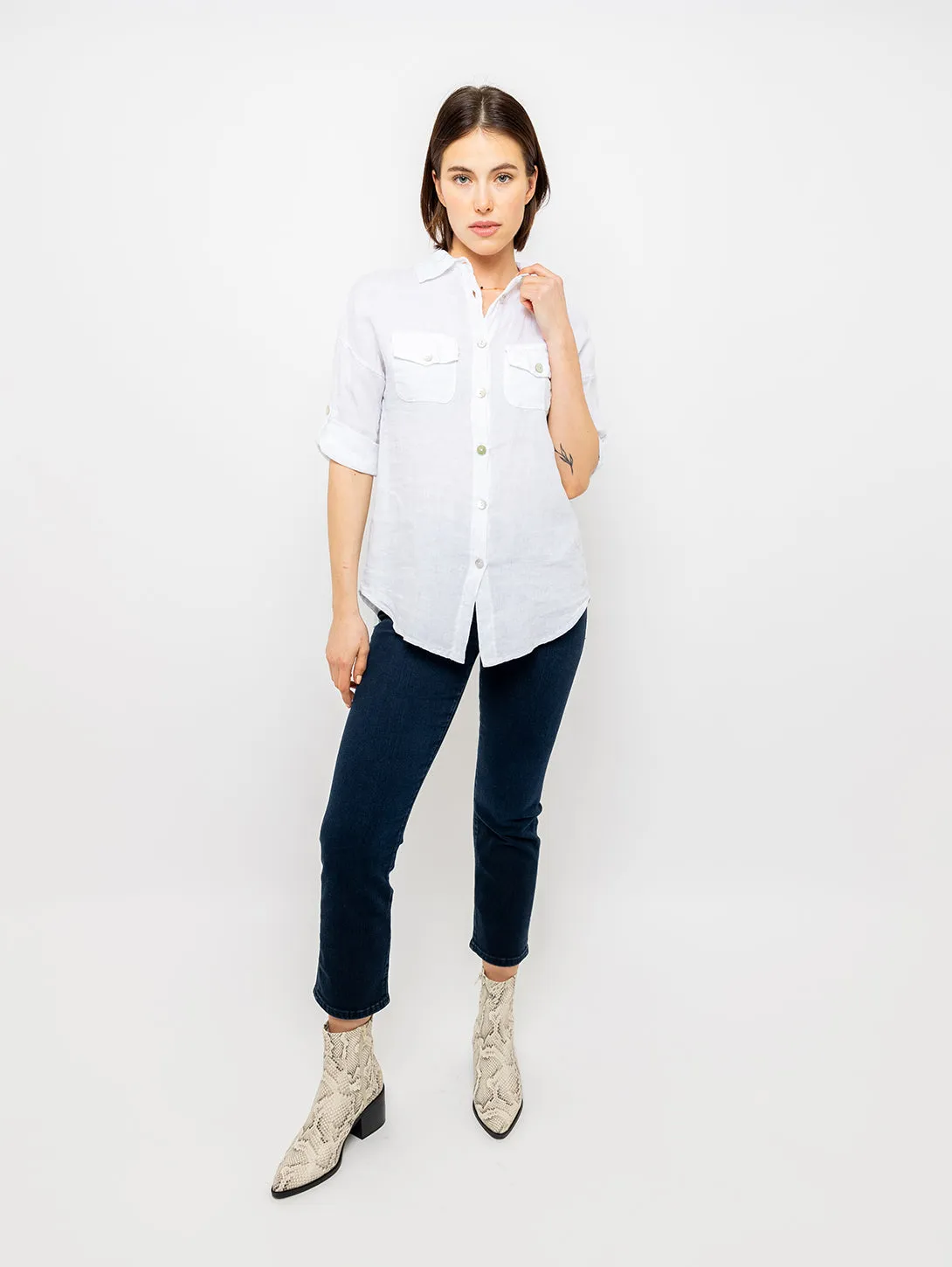 Double Pocket Linen Shirt - White