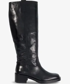 Dune Womens Black Leather Tayan square-toe leather knee-high boots