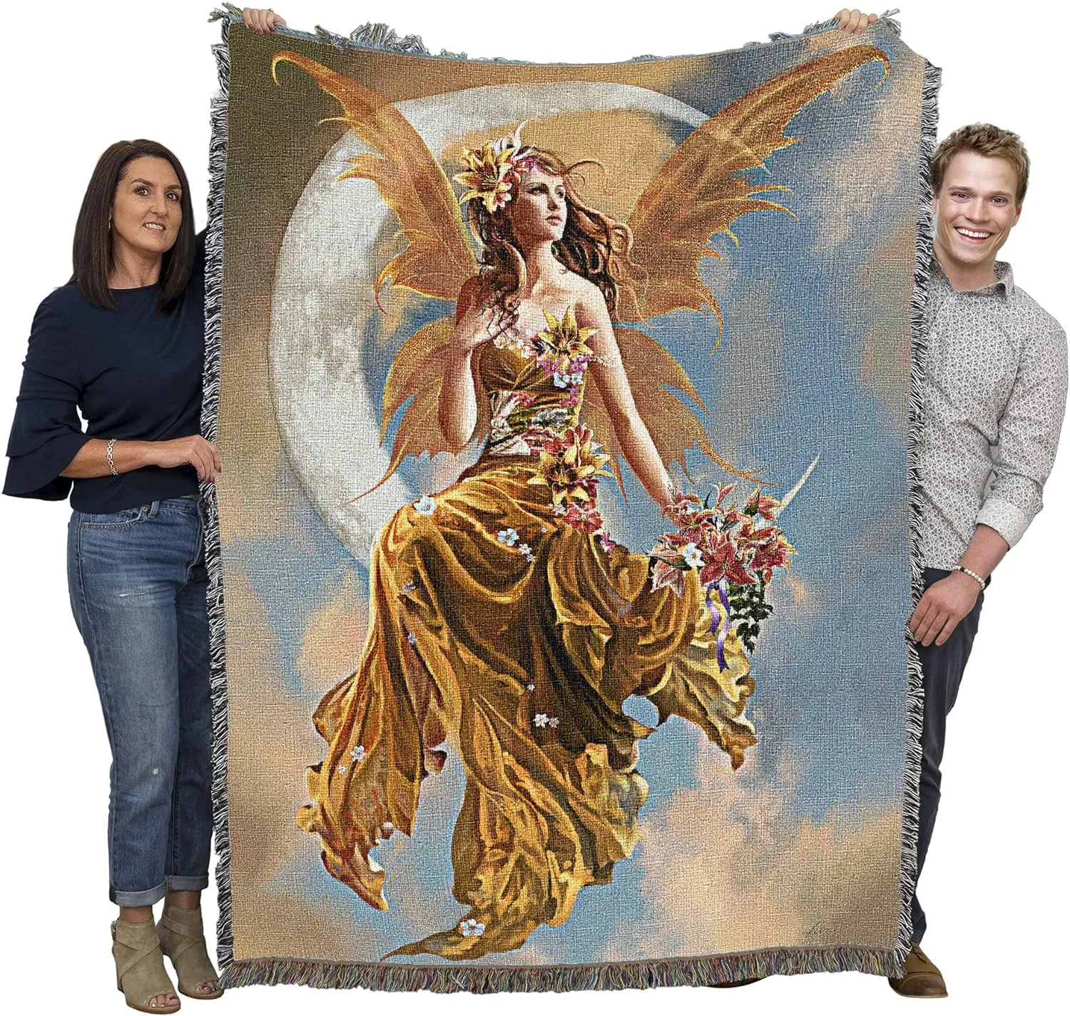 Earth Moon Fairy Tapestry Blanket by Nene Thomas