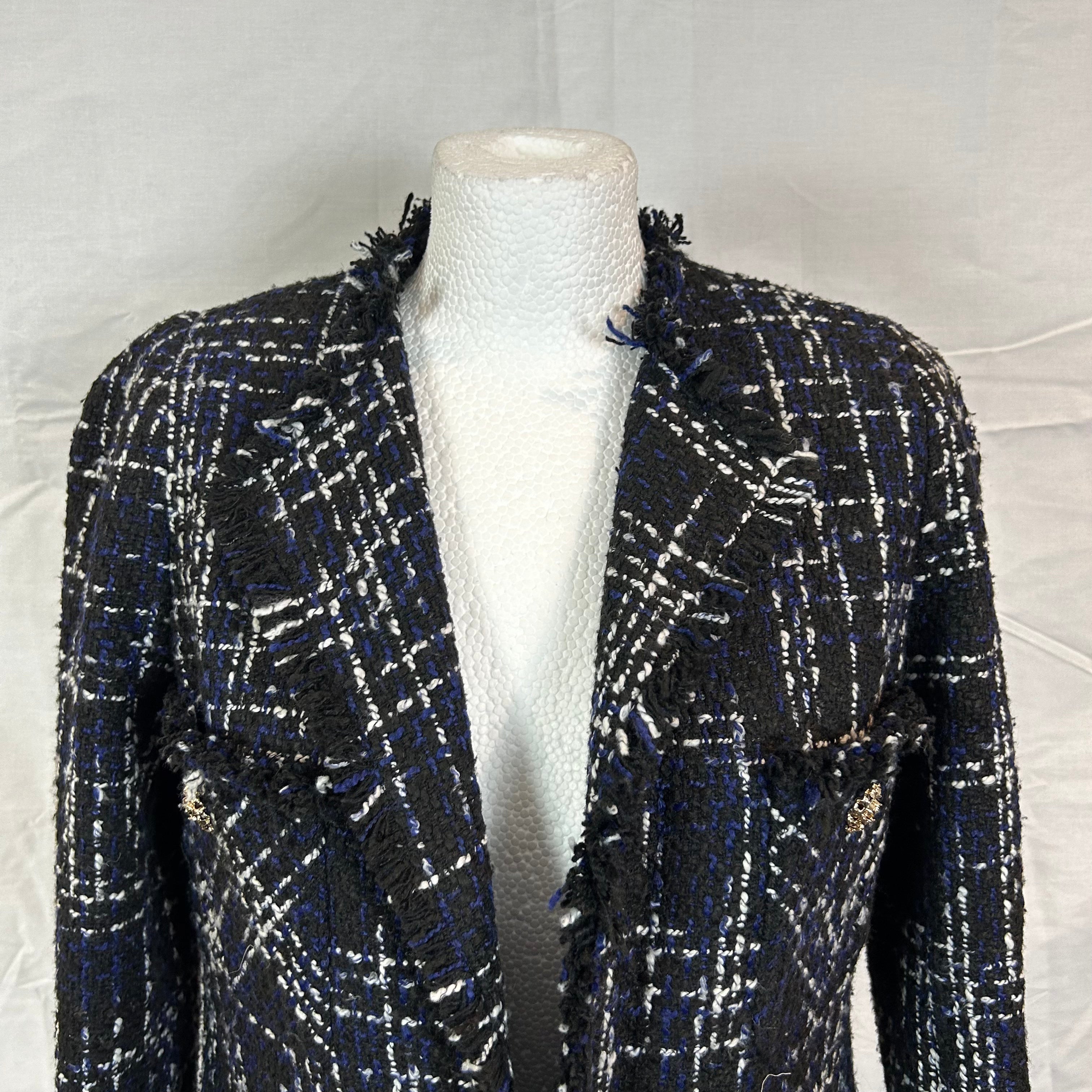 Edward Achour Brand New 960 Black Tweedy Check Jacket S