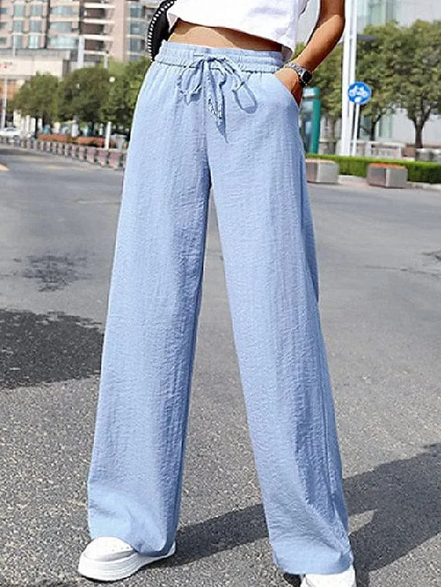 Fashionable Women's High Waist Wide Leg Streetwear Pants with Convenient Pockets