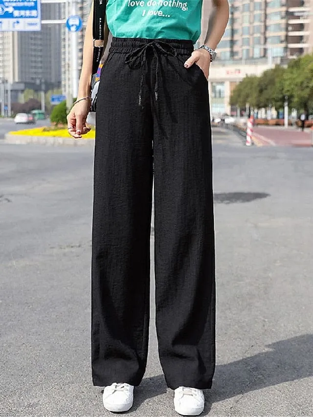 Fashionable Women's High Waist Wide Leg Streetwear Pants with Convenient Pockets