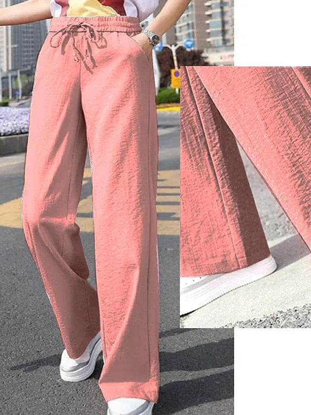 Fashionable Women's High Waist Wide Leg Streetwear Pants with Convenient Pockets