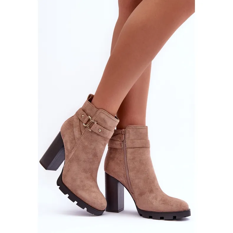 FB2 Liani Suede High Heel Boots Beige