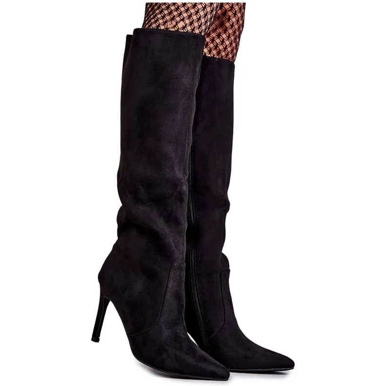 FS1 Black Carite Suede High Heel Boots