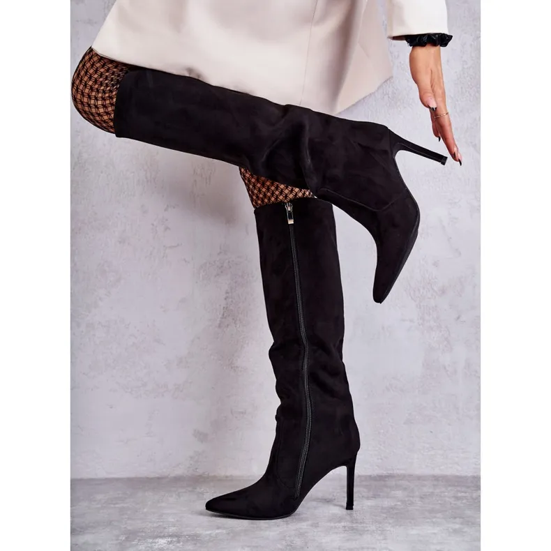 FS1 Black Carite Suede High Heel Boots