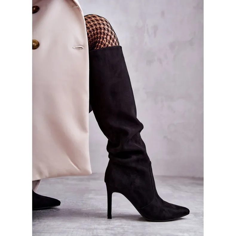 FS1 Black Carite Suede High Heel Boots