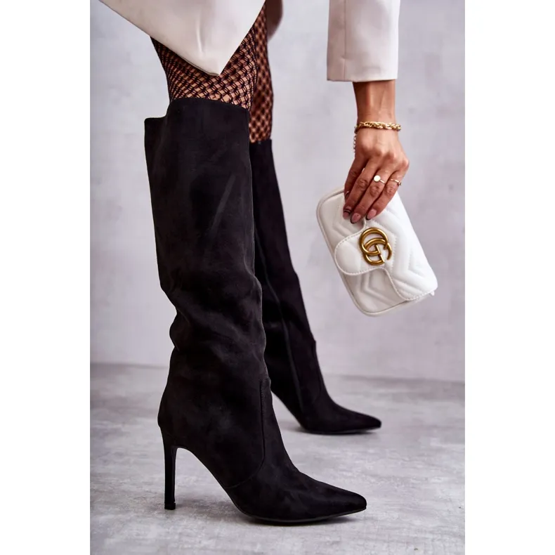 FS1 Black Carite Suede High Heel Boots