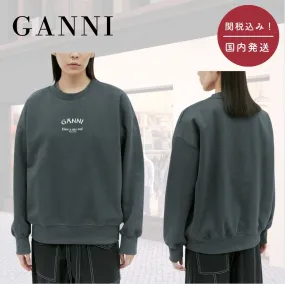 Ganni  |Crew Neck Long Sleeves Cotton Logo Hoodies & Sweatshirts