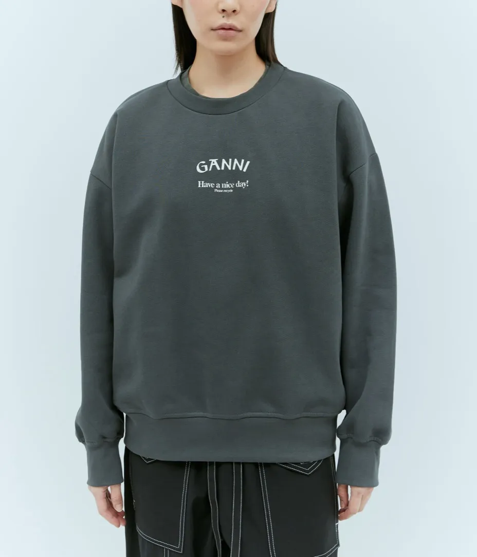 Ganni  |Crew Neck Long Sleeves Cotton Logo Hoodies & Sweatshirts