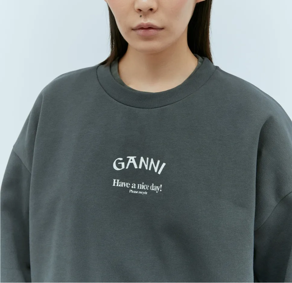 Ganni  |Crew Neck Long Sleeves Cotton Logo Hoodies & Sweatshirts