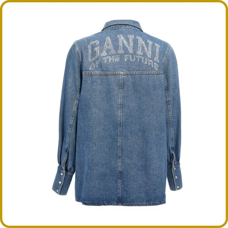 Ganni  |Denim Long Sleeves Logo Hoodies & Sweatshirts