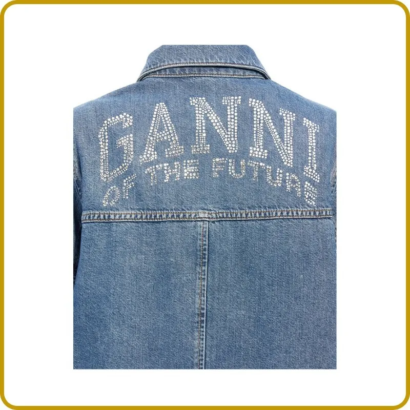 Ganni  |Denim Long Sleeves Logo Hoodies & Sweatshirts