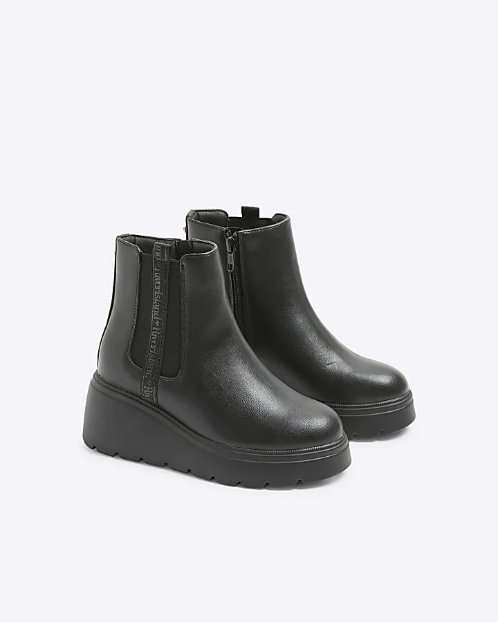 Girls black wedge boots