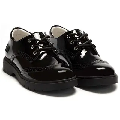 Girls Miss LK Brogues LK8676 Black Patent Lace School Shoes