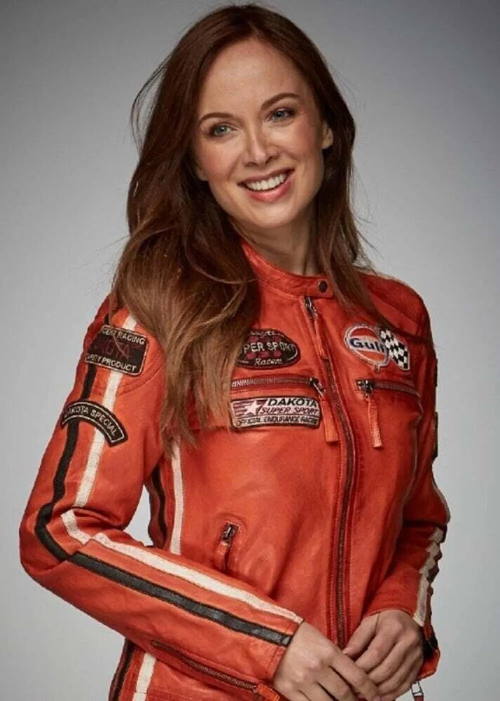 Grand Prix Women's Gulf Racing Leather Jacket Orange