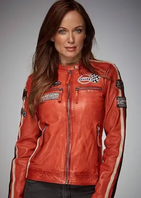 Grand Prix Women's Gulf Racing Leather Jacket Orange